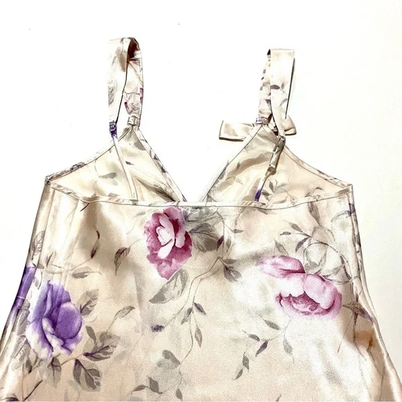 Vintage Cream Floral Satin Slip Dress Small Y2K Cottagecore Romantic Feminine - Picture 4 of 13